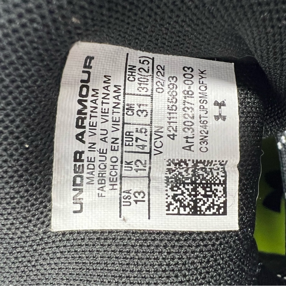 Under Armour Black White UAF Hightop Cleats Mens size 13 - Picture 9 of 9